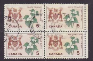 Canada-Sc#418- id5-used 5c White Trillium block-Flowers-1964-6-