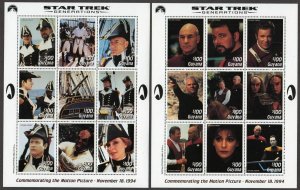 1994 Star Trek Generations MNH 2 sheets of 9 $100, movie scenes, Guyana