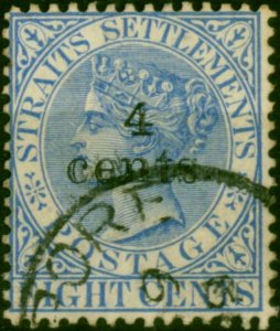 Straits Settlements 1898 4c on 8c Ultramarine SG108 Fine Used (3)