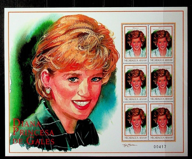 NICARAGUA Sc 2248-50 NH 3 MINISHEETS OF 1999 - PRINCESS DIANA - (CT5)