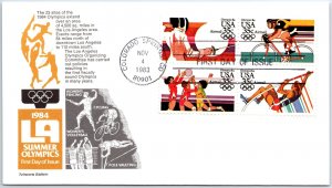 US FIRST DAY COVER ATHENS OLYMPICS SPORTS BLOCK OF (4) ON ARISTOCRAT CACHET 1984