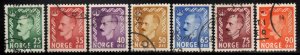 Norway #345-52 ~  Short Set 7 of 8 ~ King Haakon VII ~ Used   (1955-57)