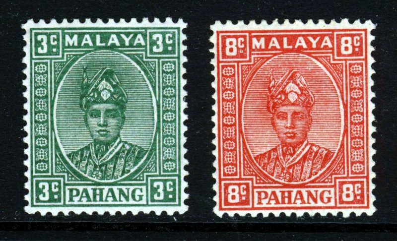 PAHANG MALAYSIA 1935-41 Sultan Abu Bakar 3c & 8c Striated SG 31a & SG 36 MINT