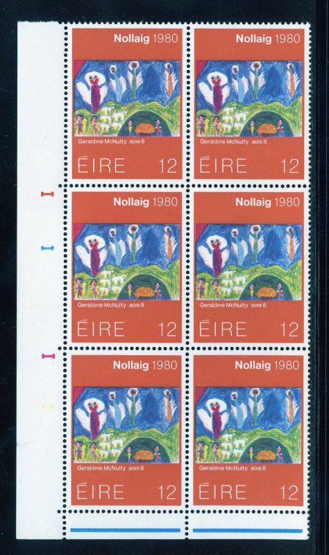 Ireland 489 MNH, Christmas  (LL) Plate Block of 6 from 1980.