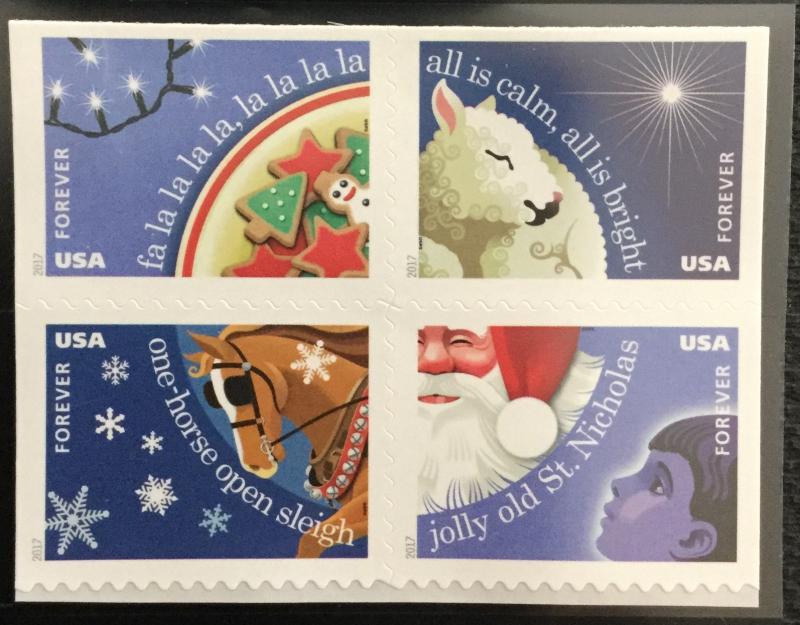 US #5247-5250 (5250a) MNH Booklet Block of 4 (.49) Christmas Carols SCV $20.00