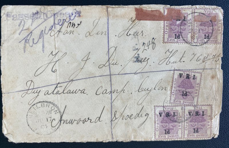 1901 Heilbron South Africa Boer War Censored Cover To Diyatalawa Camp