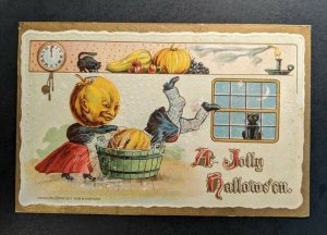 1909 A Jolly Halloween Embossed Illustrated RPO Postcard Cover NY