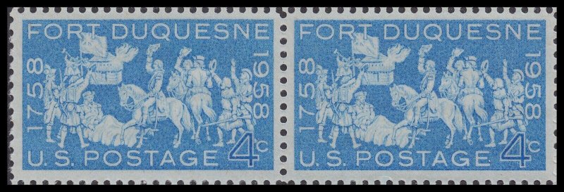 US 1123 Fort Duquesne 4c horz pair (2 stamps) MNH 1958