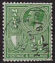 Malta #132 Used; 1/2d King George V (1926)