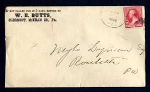 # 220 on cover from Clermont, Pennsylvania, Dead Post Office dated 11-28-1894