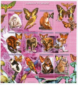 Malagasy 1999 Primate LEMURS-BUTTERFLIES Large Sheet Pink Perforated Mint (NH)