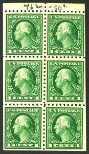 U.S. #424D MINT BOOKLET PANE OF 6 OG NH CREASES PENCIL ON FRONT