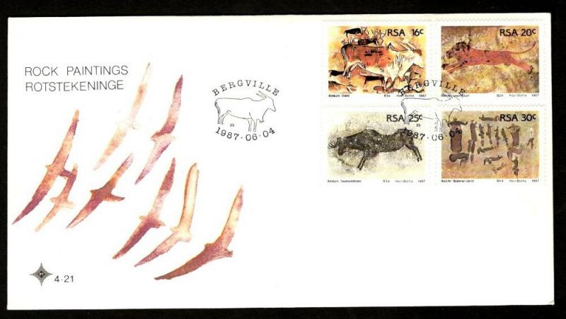 South Africa 1987 Petroglyphs Rock Painting Art Animals Sc 694-97 FDC # 16091