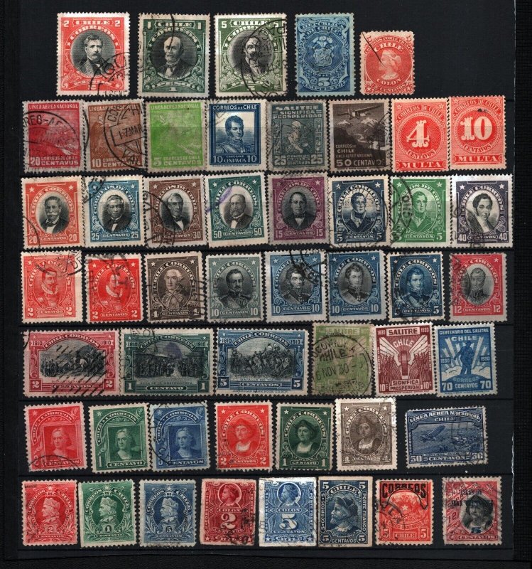 CHILE 1867-1932 SET OF 50 STAMPS MINT & USED/HINGED