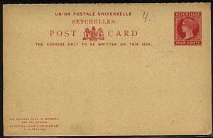 SEYCHELLES QV 4c + 4c reply postcard unused................................19258