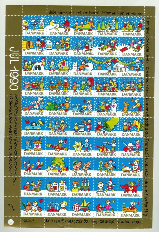 Denmark. 10 Christmas Seal,Sheet 1990, Mnh. Children,Dog,Mailbox.  4 Side Perf.