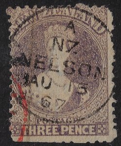 NZ 3d. Chalon Scott 18/SG 74, brown lilac, perf. 13, wmk. lg ,  C $525   (a4915