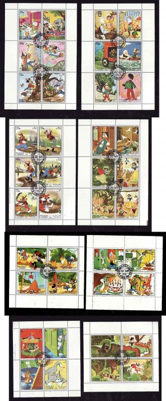 Sharjah-eight cancelled sheets [ My 20 1972] showing Disney characters--