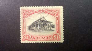 Malaya-Kedah 1912-1921  Scott# 17 USED High Value VF-XF WMK 3.