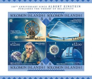 SOLOMON IS. - 2016 - Albert Einstein - Perf 4v Sheet - Mint Never Hinged