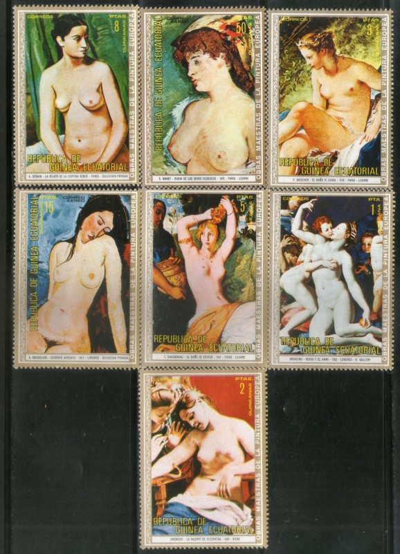 Guinea Equatorial 1972 Beautiful Nude Paintings Art Women 7v MNH # 497