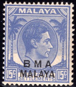 245A BMA Malaya, Straits Settlements, 15c, Die II, MNHOG