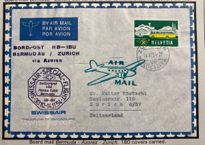 1954 Zurich Switzerland Special Flight Airmail Cover To Bermudas 180 Only