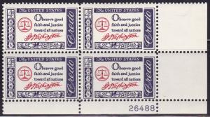 United States 1960 4c violet American Credo Washinton. Plate Nr. Block VF/NH