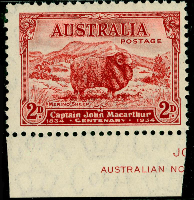 AUSTRALIA SG150, 2d carmine-red DIE A, UNMOUNTED MINT MARGINAL.