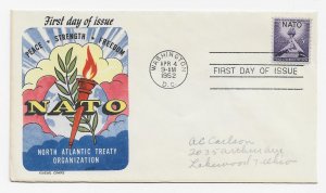 US 1008 (Me-12) 3c NATO siungle on FDC Fluegel Multi-Color Cachet ECV $40.00