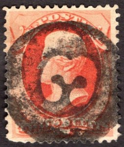 1875, US 2c, Andrew Jackson, Used, Numeral fancy cancel, Sc 178
