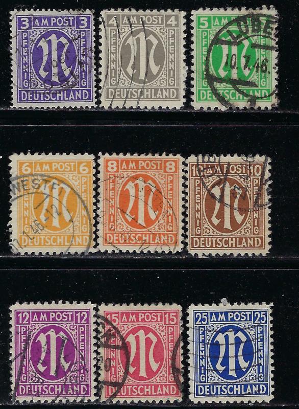 Germany AM Post Scott # 3N2a - 3N13a, used, cpl. set