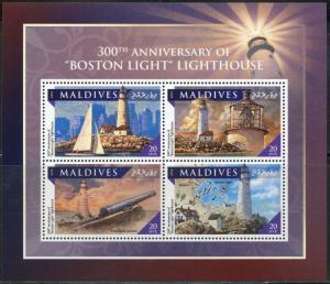 MALDIVES ISLANDS 2016 300th ANN OF THE BOSTON LIGHTHOUSE  SHEET  MINT NH