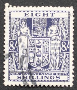 New Zealand 1950 Eight Shillings Arms inverted wmk F199w used