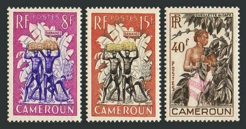 Cameroun 323-325,MNH.Michel 306-308. Bananas.Coffee beans.1954.