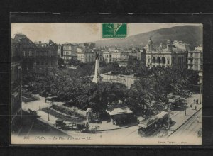 Postcard Algeria Oran,Obelisk Plaza,La Place d'Armes,Tram,VF Posted 1910