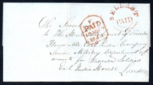 1843 Entire to London with BELFAST double-ring in red with matching PAID