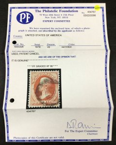 MOMEN: US STAMPS #183 PATENT CANCEL USED PF GRADED CERT XF-90 LOT #81857