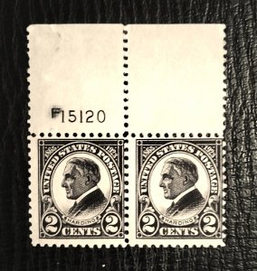 1923 HARDING MEMORIAL STAMP PAIR MNH WITH PLATE NUMBER