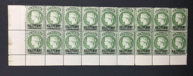 MOMEN: ST HELENA SG #36 VAR. BLOCK OF 18 MINT OG NH/H LOT #225508-5120