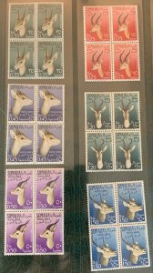 Somalia 1955 Gazelles set in MNH blocks of 4. Scott C40-C45, CV $77.00