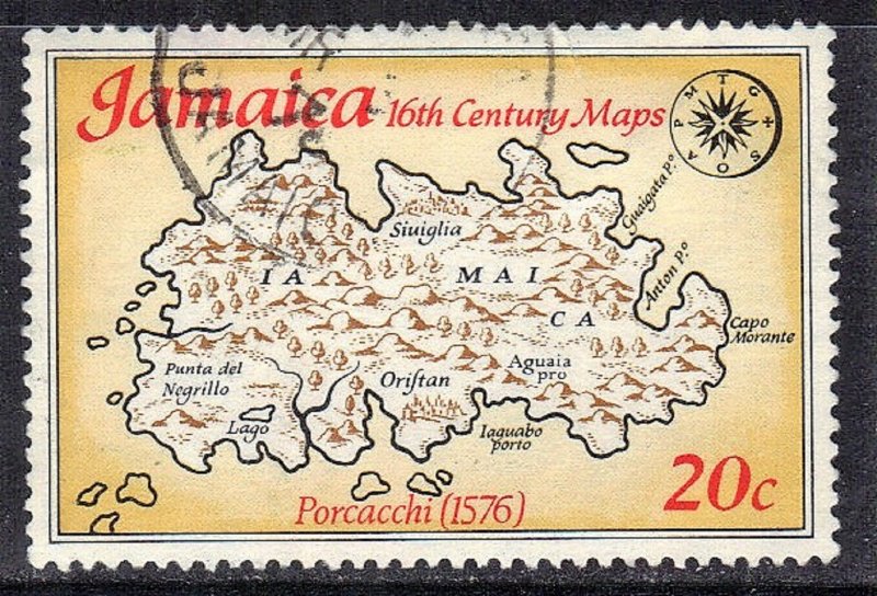 JAMAICA SC# 407 **USED** 20c  1976  MAP SEE SCAN