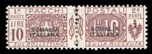 Italian Colonies, Somalia #Q38 Cat$65, 1926 10L violet brown, unsevered pair,...