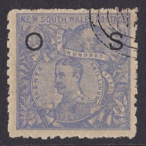 New South Wales 1890 OS Carrington 20/- SPECIAL PRINTING CTO ONLY 158 SOLD!