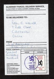 ALDERNEY PARCEL 30p ON 1991 DISPATCH DOCUMENT