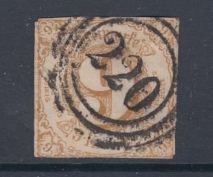 Thurn & Taxis Sc 59 used 1865 9kr rouletted Numeral, bold 220 in Target Cancel