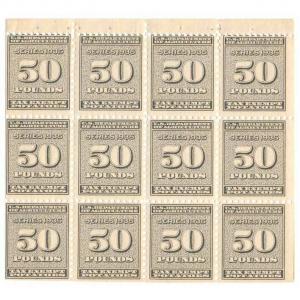 RI18a Potato Revenue stamps, 50lbs, series 1935, pane of 12