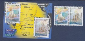 French Polynesia - Scott 705-706b   - MNH - S/S - ships, map, 1992