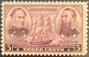 Scott #792 1937 3¢ Greatest War Heroes Navy Farragut and Porter MNH OG