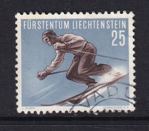 Liechtenstein  #291  used  1955  sports  25rp  skiing